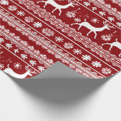 トナカイ赤と白フローラのクリモダンスマス ラッピングペーパー (角)