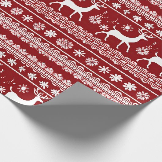 トナカイ赤と白フローラのクリモダンスマス ラッピングペーパー (角)