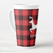 トナカイ赤と黒のタータンチェックパターンバッファロープレイド カフェラテマグ (左アングル)