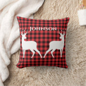 トナカイ赤と黒のタータンチェックパターンバッファロープレイド クッション (ブランケット)