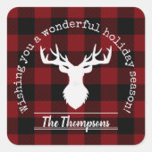 トナカイ赤と黒バッファローの格子模様のクリスマス スクエアシール (正面)