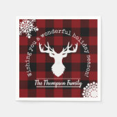 トナカイ赤と黒バッファローの格子模様のクリスマス スタンダードカクテルナプキン (正面)