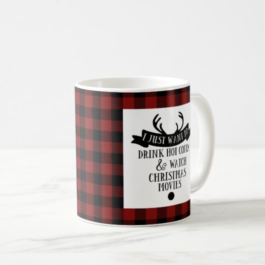 トナカイ赤と黒バッファロープレイドクリスマス コーヒーマグカップ (正面右)