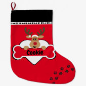 トナカイ赤の犬名 ラージクリスマスストッキング (正面)