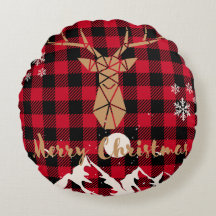 トナカイ赤バッファロープレイドクリスマス装飾用クッション