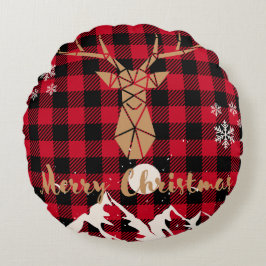 トナカイ赤バッファロープレイドクリスマス装飾用クッション ラウンドクッション