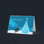 トナカイ踊りギターメリークリスマスツリーブルー シーズンカード<br><div class="desc">ギターを持つかわいいトナカイ踊り。メリークリスマスツリーブルー</div>