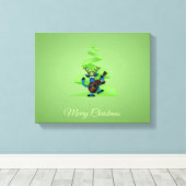 トナカイ踊りギターメリークリスマスツリー キャンバスプリント (インサイチュ (ウッドフロア))