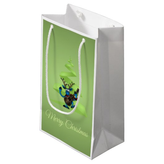 トナカイ踊りギターメリークリスマスツリー スモールペーパーバッグ (正面アングル)