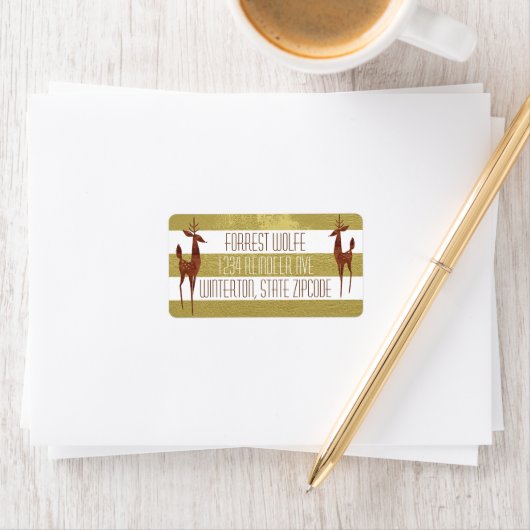 トナカイ金ゴールドと白ストライプのエレガント冬 ラベル (インサイチュ)