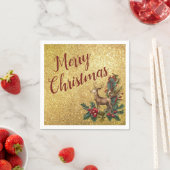 トナカイ金ゴールドグリッターカクテルペーパーナプキン スタンダードカクテルナプキン (インサイチュ)