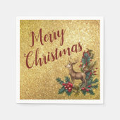 トナカイ金ゴールドグリッターカクテルペーパーナプキン スタンダードカクテルナプキン (正面)