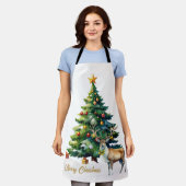 トナカイ金ゴールドバウブルズメリークリスマス エプロン (着用した状態)