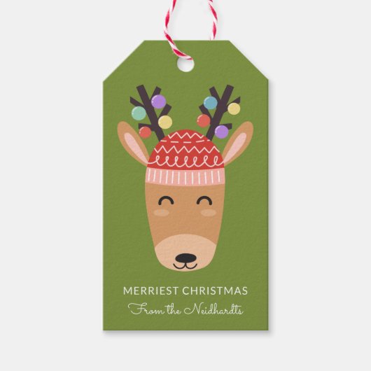 トナカイ間抜けホリデーギフトラベル ギフトタグ (正面)