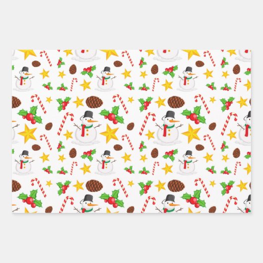 トナカイ雪だるまキャンディスターズクリスマス ラッピングペーパーシート (正面2)