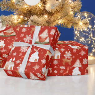 トナカイ雪の国レッドクリスマス ラッピングペーパー