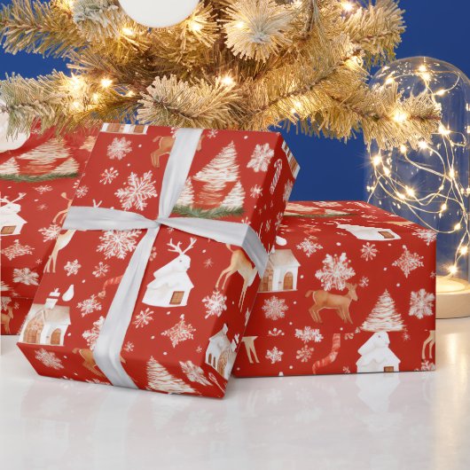 トナカイ雪の国レッドクリスマス ラッピングペーパー (クリスマス)
