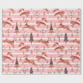 トナカイ雪の木ピンクと白のクリスマス ラッピングペーパー (フラット)