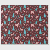 トナカイ雪の松の木と果実の暗い ラッピングペーパー (フラット)