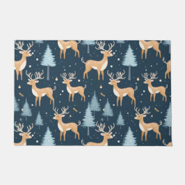 トナカイ雪の結晶クリスマスウィンターグリーンモダン ドアマット