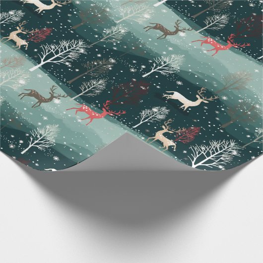 トナカイ雪の結晶クリスマスカロールギフトラップ ラッピングペーパー (角)