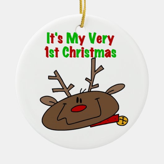 トナカイ非常に1番目のクリスマス セラミックオーナメント (正面)