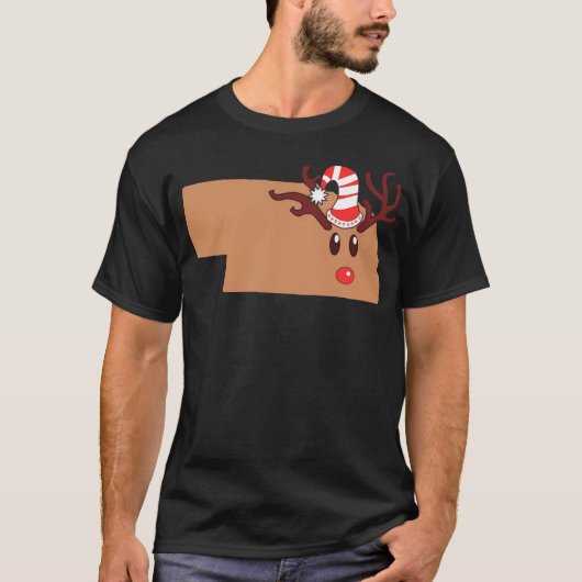 トナカイ顔ネブラスカトトナカイ〔雄ジカの〕枝角 Tシャツ (正面)