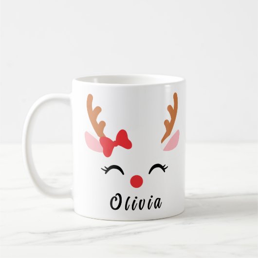 トナカイ顔マグ | カスタムトナカイのクリスマス コーヒーマグカップ (左)