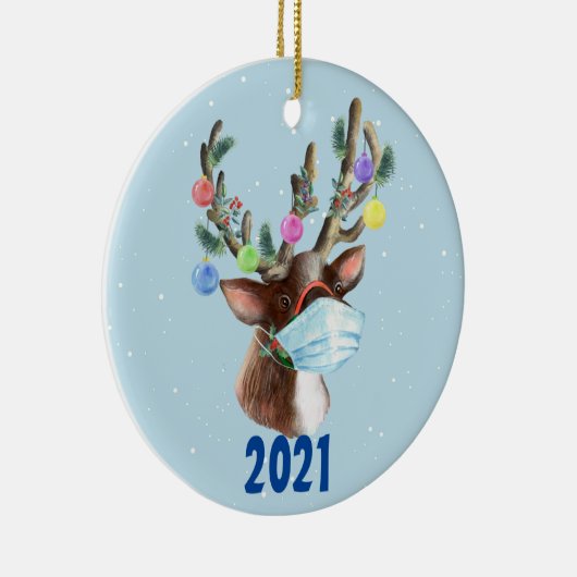トナカイ顔マスククリスマスパンデミック2021 セラミックオーナメント (右)