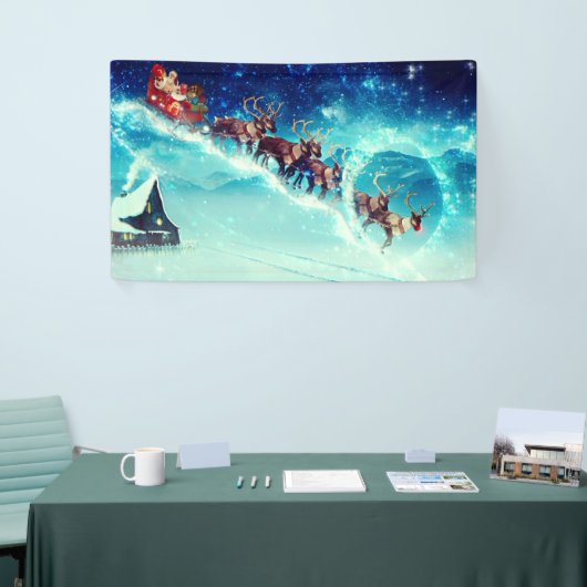 トナカイ飛んでいるのサンタクロース 横断幕 (トレードショー)