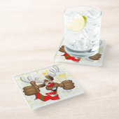 トナカイ飲スおもしろいクリスキャラクター ガラスコースター (アングル)