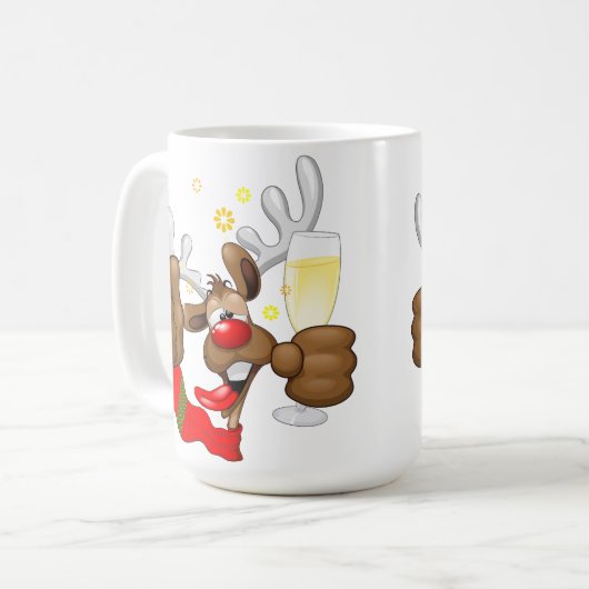 トナカイ飲スおもしろいクリスキャラクター コーヒーマグカップ (正面左)