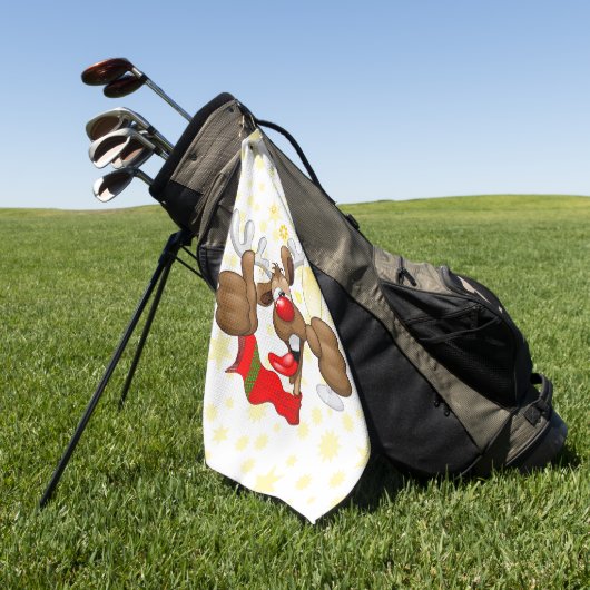 トナカイ飲スおもしろいクリスキャラクター ゴルフタオル (グリーン)