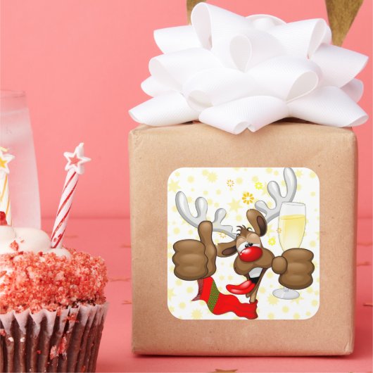 トナカイ飲スおもしろいクリスキャラクター スクエアシール (パーティー)