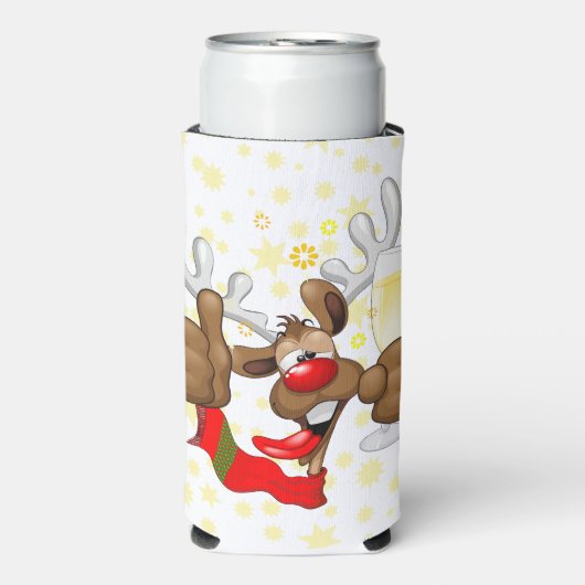 トナカイ飲スおもしろいクリスキャラクター スリム缶クーラー (Seltzer正面)