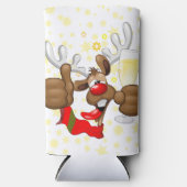 トナカイ飲スおもしろいクリスキャラクター スリム缶クーラー (正面)