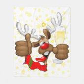 トナカイ飲スおもしろいクリスキャラクター フリースブランケット (正面)