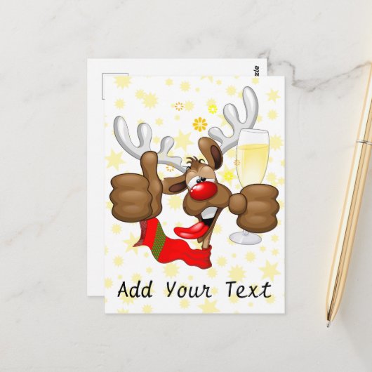 トナカイ飲スおもしろいクリスキャラクター ポストカード (正面/裏面インサイチュ)