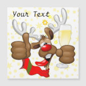 トナカイ飲スおもしろいクリスキャラクター マグネット招待状 (正面)