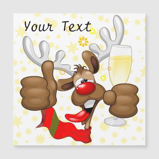 トナカイ飲スおもしろいクリスキャラクター マグネット招待状 (正面)