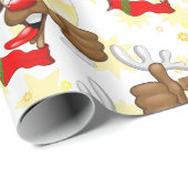 トナカイ飲スおもしろいクリスキャラクター ラッピングペーパー (ロールコーナー)