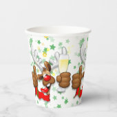 トナカイ飲スおもしろいクリスキャラクター 紙コップ (正面)