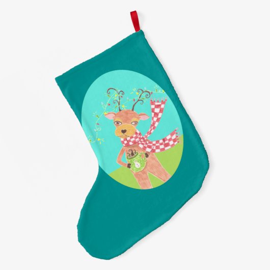 トナカイ飲用コーヒークリスマスストッキング ラージクリスマスストッキング (裏面 (吊り時))