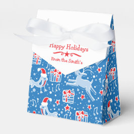 トナカイ鳥の青い赤いクリスマスパターンのギフトボックス フェイバーボックス