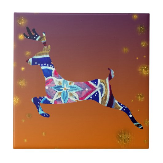 トナカイ鹿マンダラセラミック写真タイル タイル (正面)