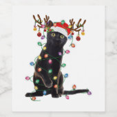 トナカイ黒猫クリスマスライトキャットおもしろいラブ ワインラベル (シングルラベル)