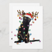 トナカイ黒猫クリスマスライトキャットおもしろいラブ 招待状 (正面/裏面)
