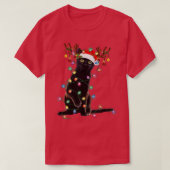 トナカイ黒猫クリスマスライトキャットおもしろいラブ Tシャツ (デザイン正面)