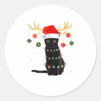 トナカイ黒猫サンタハットクリスマスL ラウンドシール