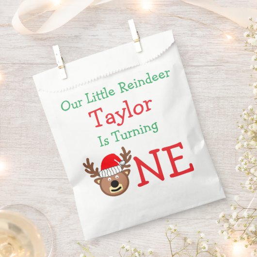 トナカイ1歳の誕生日 フェイバーバッグ (クリップ留めされた状態)